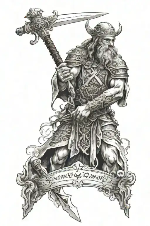 slavic god holding sword tattoo design idea