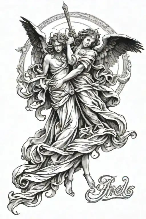 renaissance angels love and time melting  tattoo design idea