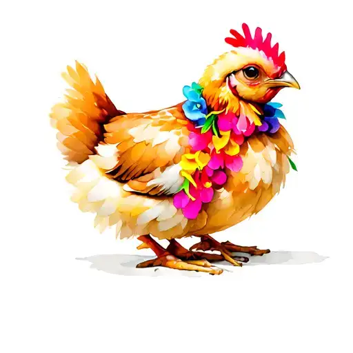 small chicken wearing a lei tattoo design idea