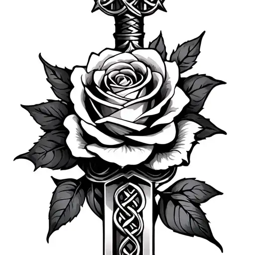 celtic love knot dagger with one rose intertwined feminine tattoo design idea