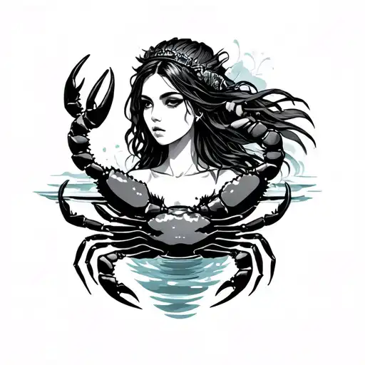 female water bearer with a crab and a scorpion tattoo design idea