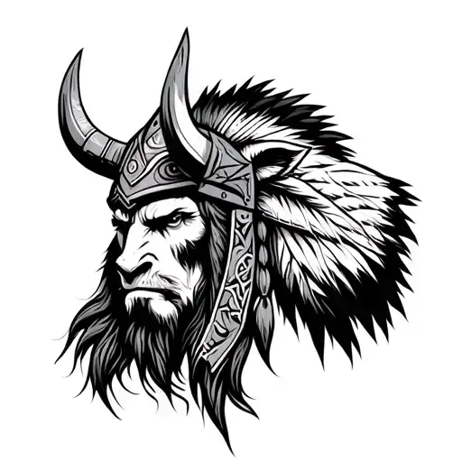 Viking tribal with native american animals tattoo design idea