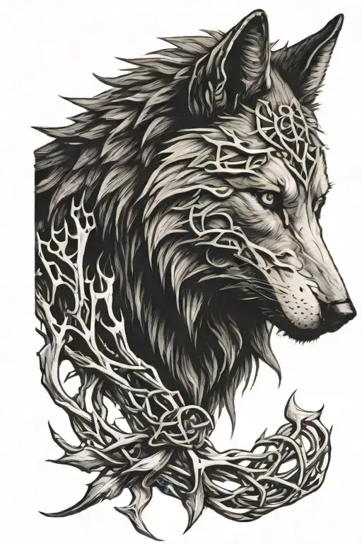 ravage wolf with crown of thorns  tattoo design idea