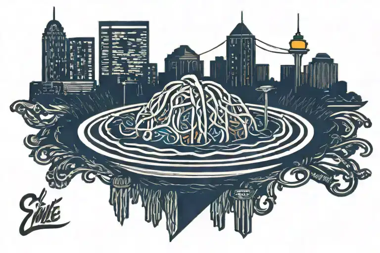 skyline chili  three way, IATSE Local  #5 symbol, Cincinnati landmark tattoo design idea