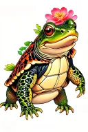 Japanese style turtle ridden by a frog tattoo design idea