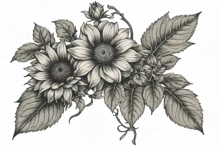 geranium and sunflower tattoo design idea
