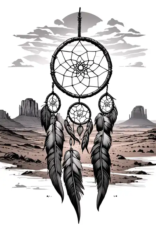 monument valley with a dream catcher entangled tattoo design idea