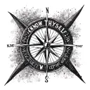 A compass rose with the quote 'Know Thyself' in a bold font tattoo design idea
