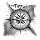 A compass rose with the quote 'Know Thyself' in a bold font tattoo design idea