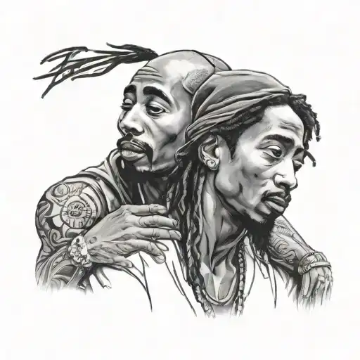 2pac portrait, bob marley hugging eachoter tattoo design idea