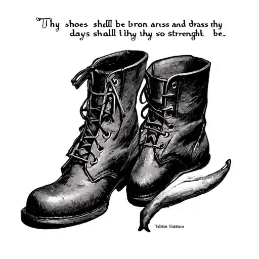 Tolkien font for a script tattoo: Thy shoes shall be iron and brass and as thy days so shall thy strength be. tattoo design idea