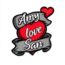 "Amy love Sam " red heart with banner wrapped tattoo design idea