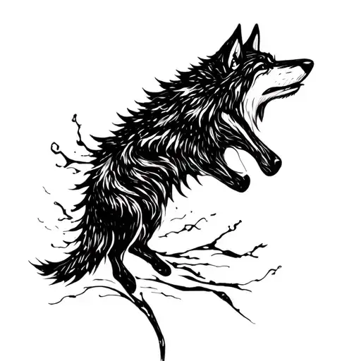 Nordic wolf rune in Sumi-e ink style, bold brushstrokes, organic flow, artistic look tattoo design idea