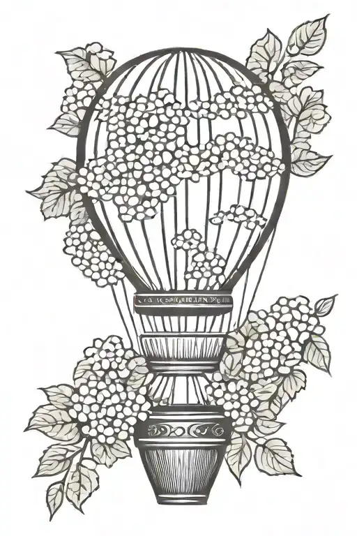 hot air balloon but the balloon is made of hydrangeas tattoo design idea