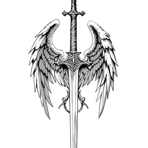 st michael sword one angel wing tattoo design idea