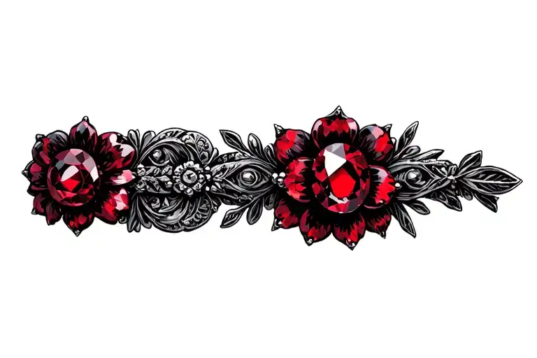 red ruby, floral, jewelry, band tattoo design idea