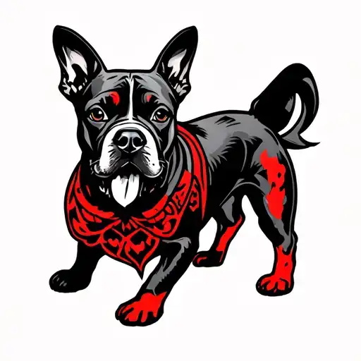 minimal hell hound dog in red tattoo design idea