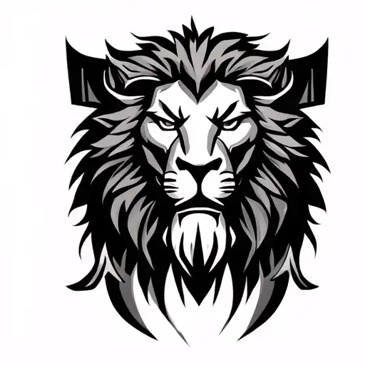 Thor hammer lion head geo patern tattoo design idea