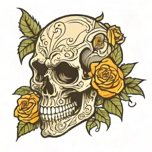 skull with roses cute design tattoo design idea