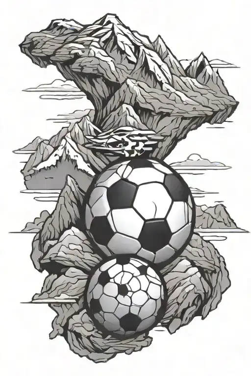 Soccer ball and mountains tattoo design idea