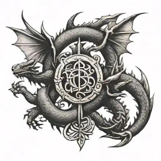 minimalist tattoo with dragon and libra sign intertwined tattoo design idea