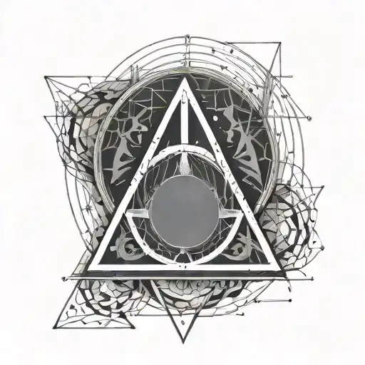 deathly hallows symbol with  highlighted symbol of immortality tattoo design idea
