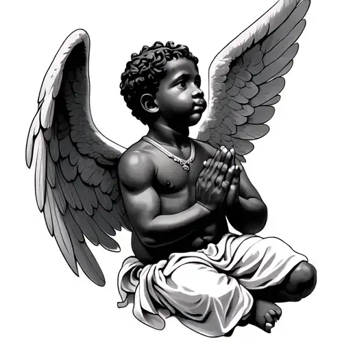 african american male cherub angel praying tattoo design idea