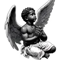 african american male cherub angel praying tattoo design idea