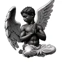 african american male cherub angel praying tattoo design idea