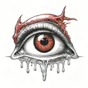 Realistic all seeing eye crying blood and melting, black and red tattoo design idea