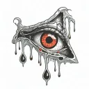 Realistic all seeing eye crying blood and melting, black and red tattoo design idea