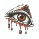 Realistic all seeing eye crying blood and melting, black and red tattoo design idea