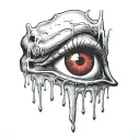 Realistic all seeing eye crying blood and melting, black and red tattoo design idea