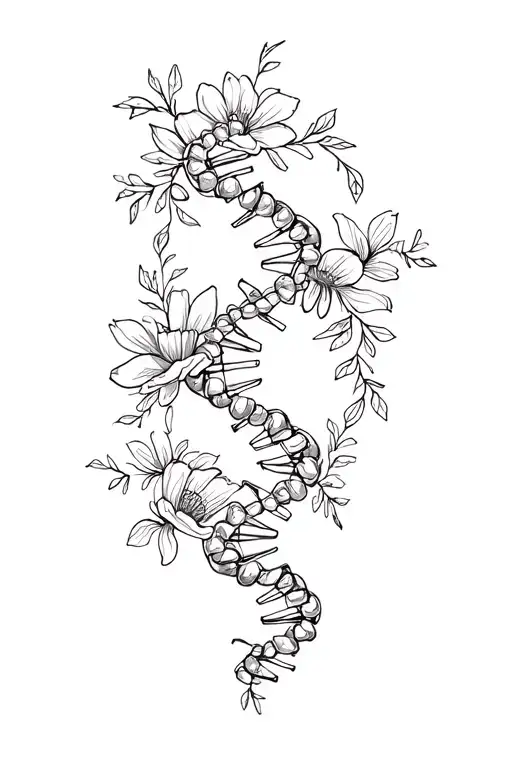 dna strand made of flowers intertwined tattoo design idea