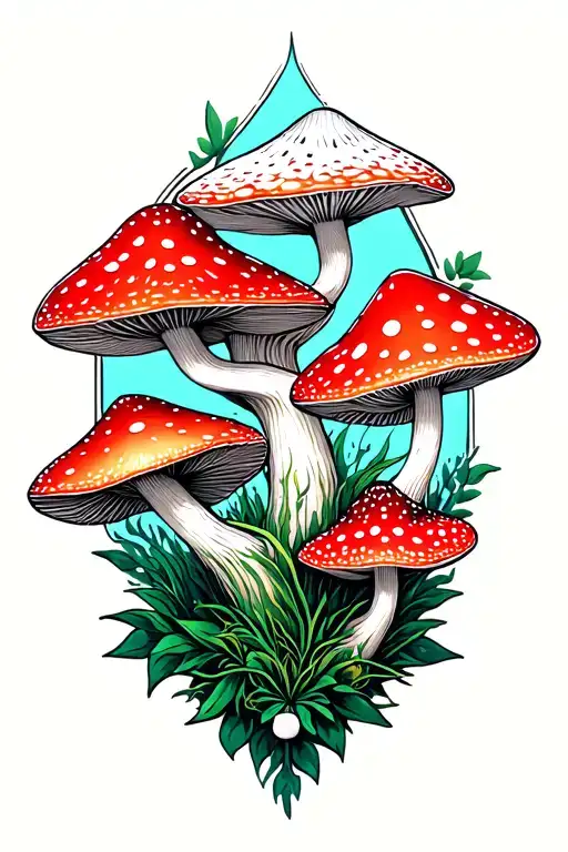 pointy white red psilocybin mushrooms with ayahuasca tattoo design idea