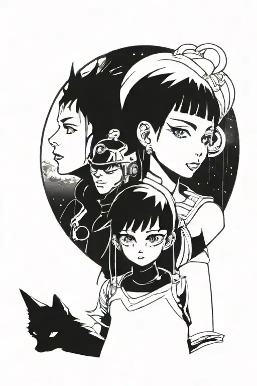 David and lucy from cyberpunk edgerunners on the moon tattoo design idea