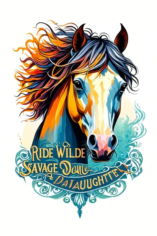 "Ride Wilde Savage Daughter" horse tattoo design idea