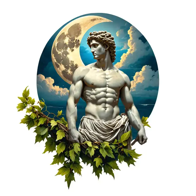 apollo greek god and vine and moon tattoo design idea