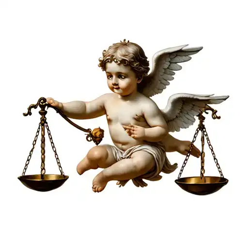 cherub Cupid holding balance scale balanced tattoo design idea