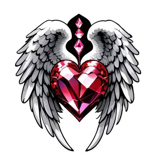 broken heart angel wings gems tattoo design idea