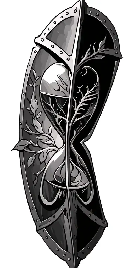 spartan shield, hourglass, family tree tattoo design idea