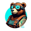 could you creat a cartoon bear with DJ Rezz Hypnovision Eye goggles and the ravers leather harness on and show the bear  tattoo design idea