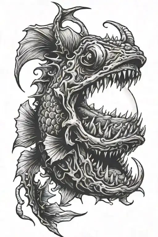 tribal Female angler fish big light  bulb tattoo design idea