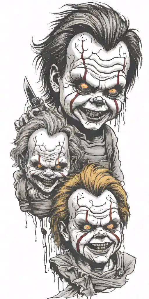 chucky, ghostface, leatherface, michael myers tattoo design idea