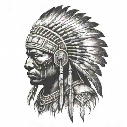 African Warrior With Native American headress tattoo design idea
