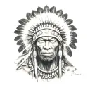 African Warrior With Native American headress tattoo design idea