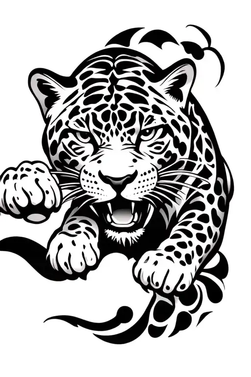 jaguar leaping tattoo design idea
