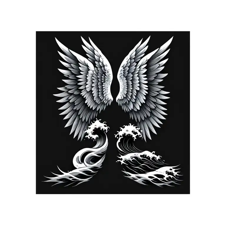two waves facing each other that morph into angel wings (no faces) that wrap around the wrist   tattoo design idea