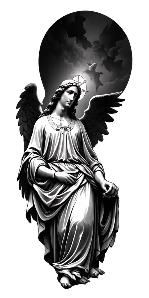 jesus, virgin mary, saint michael archangel, saint anthony, angles, catholic relics tattoo design idea