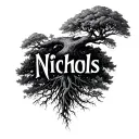 the name Nichols and the roots of a tree tattoo design idea